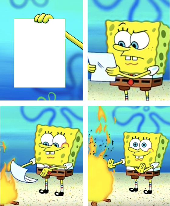 Plantilla de meme Spongebob Burning Paper