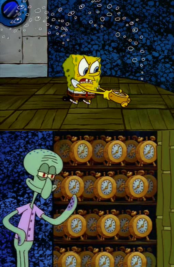 Template meme Spongebob vs Squidward Alarm Clocks