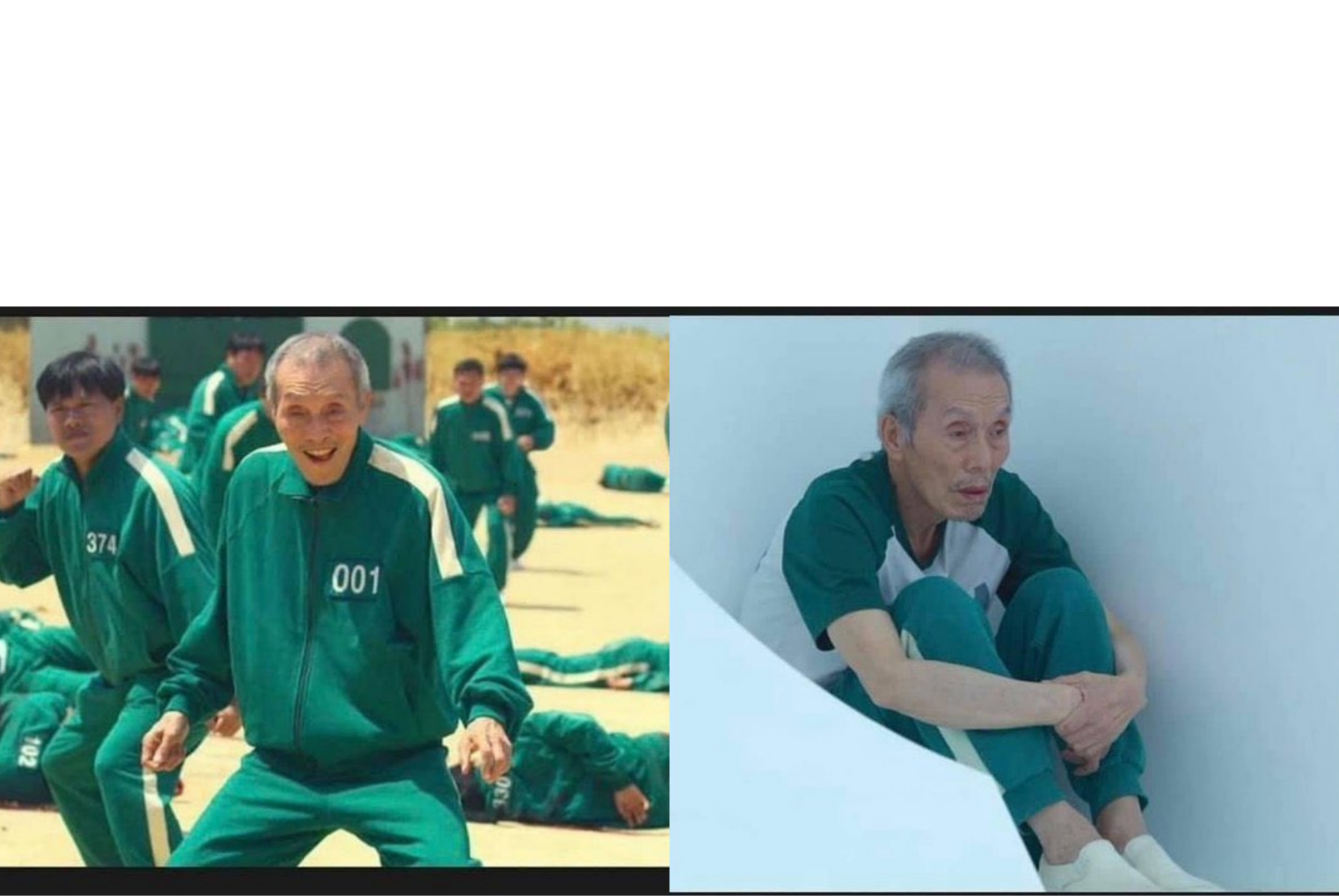 Plantilla de meme Squid Game Before After Old Man