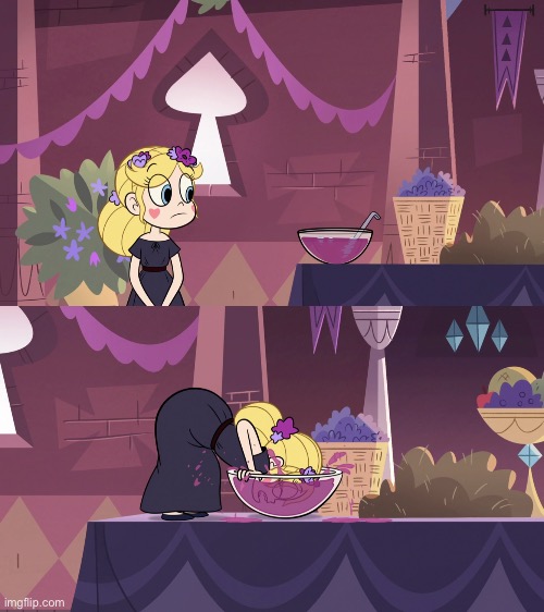 Plantilla de meme Star Butterfly Shoving her Face into the Juice Bowl