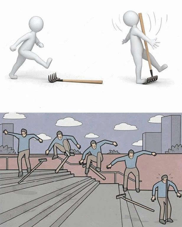Plantilla de meme Stepping vs. Jumping On A Rake