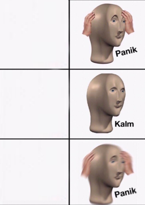 Plantilla de meme Stonks Panic Calm Panic