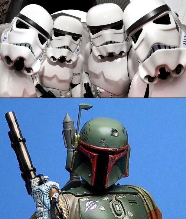 Plantilla de meme Stormtroopers vs. Boba Fett