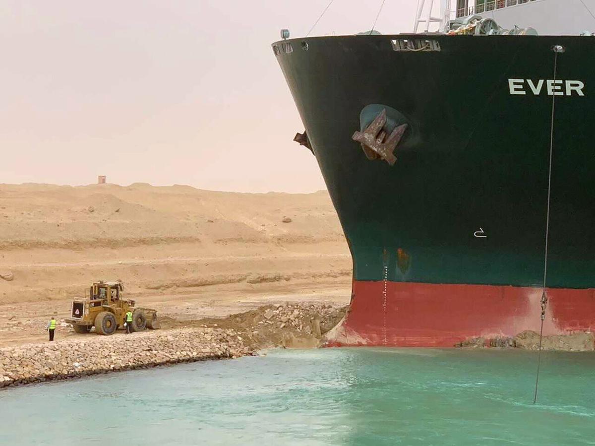 Suez Canal Ship and Tractor meme template
