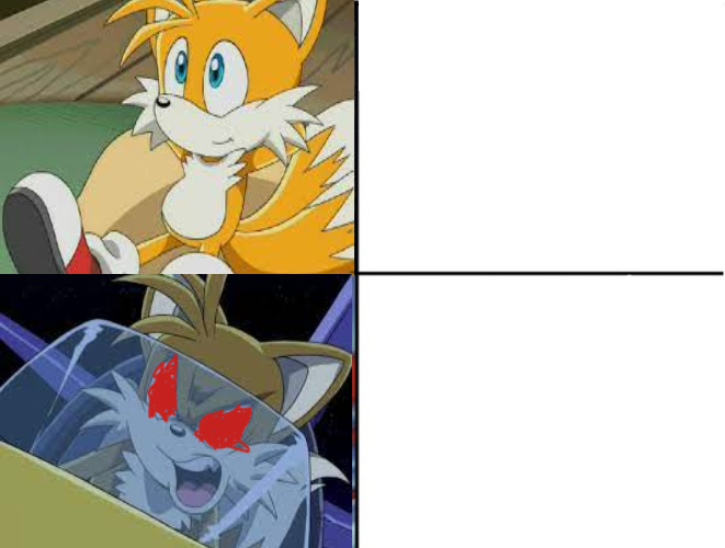 Template meme Tails calm then angry meme