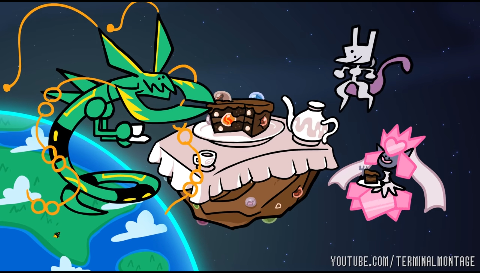 Template meme Teatime with Mega Rayquaza, Mega Diancie and Mewtwo