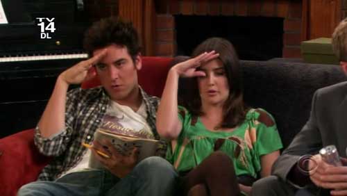 Template meme Ted and Robin from How I Met Your Mother mock salute