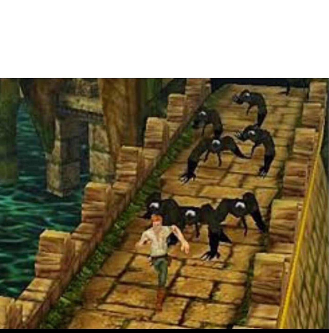 Plantilla de meme Temple run chase