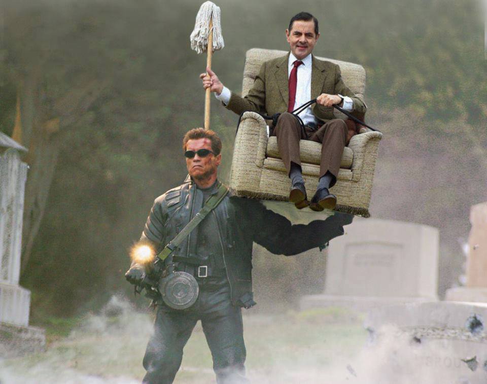 Plantilla de meme Terminator Mr Bean carry