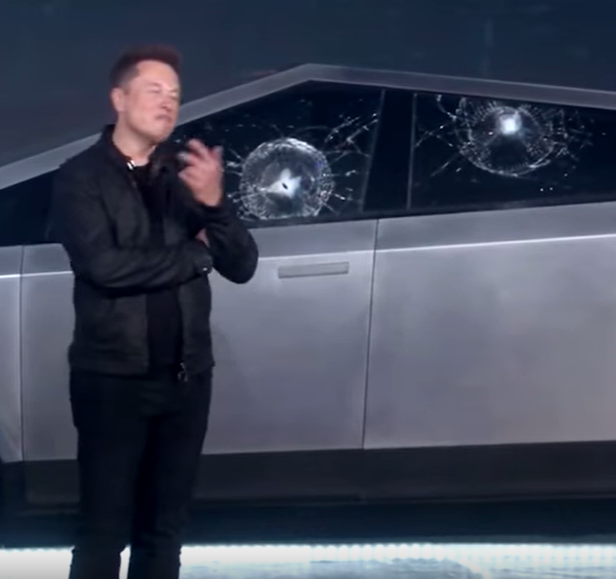 Template meme Tesla Cybertruck broken glass