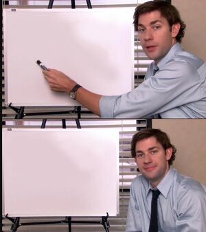 Template meme The Office guy pointing to white board