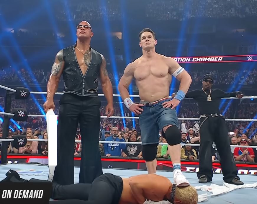 Template meme The Rock, John Cena, Cody Rhodes, and Travis Scott