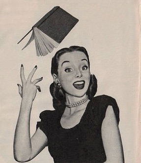 Plantilla de meme Throwing book vintage woman