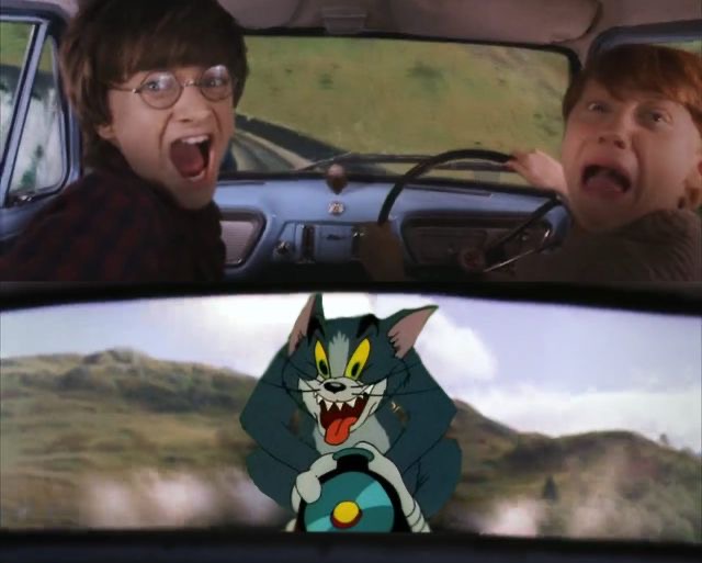 Template meme Tom chasing Harry and Ron Weasly