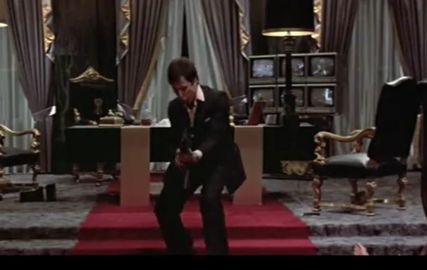 Template meme Tony Montana Coked Up Shootout