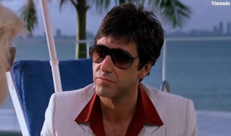Template meme Tony Montana wearing sunglasses