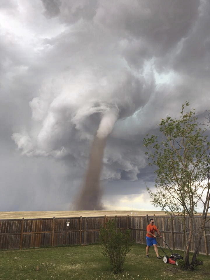 Tornado Lawn Mowing Man meme template