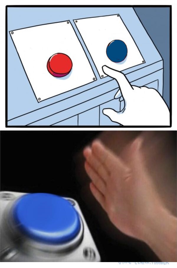 Plantilla de meme two buttons 1 blue