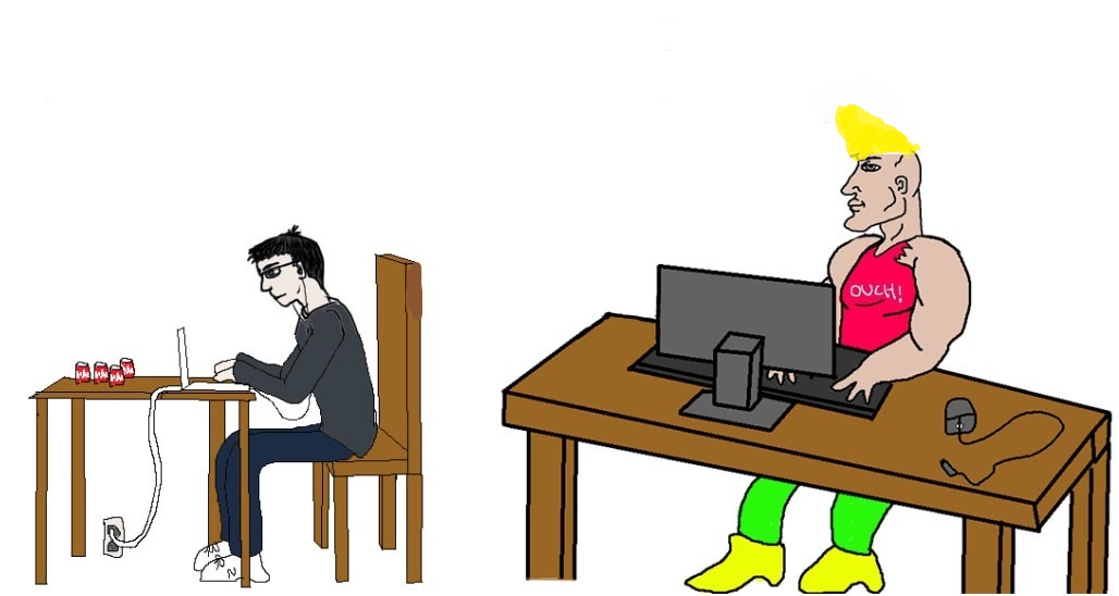 Plantilla de meme virgin chad desk without hat