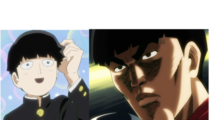 Plantilla de meme Virgin vs Chad but with Mob Psycho Anime