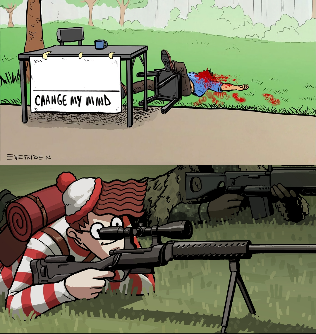 Plantilla de meme Waldo Snipes Change My Mind Guy