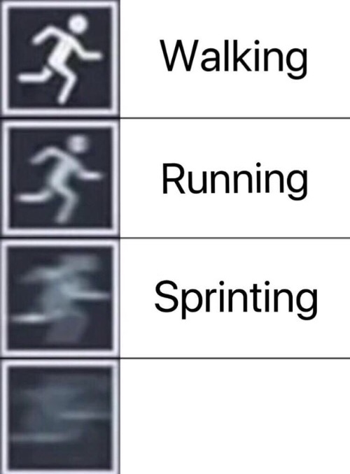 Walking, Running, Sprinting meme template