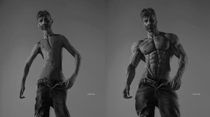Template meme Weak gigachad vs strong gigachad comparison