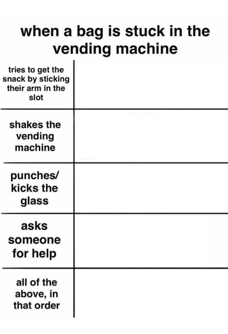 Plantilla de meme When a bag is stuck in the vending machine