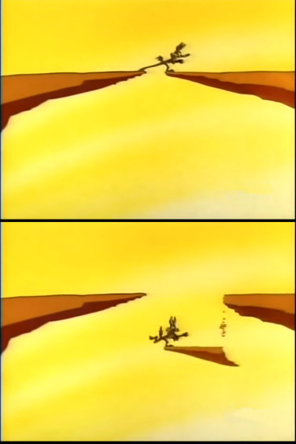 Plantilla de meme Wile E Coyote walking across cliff (Road Runner looney tunes)