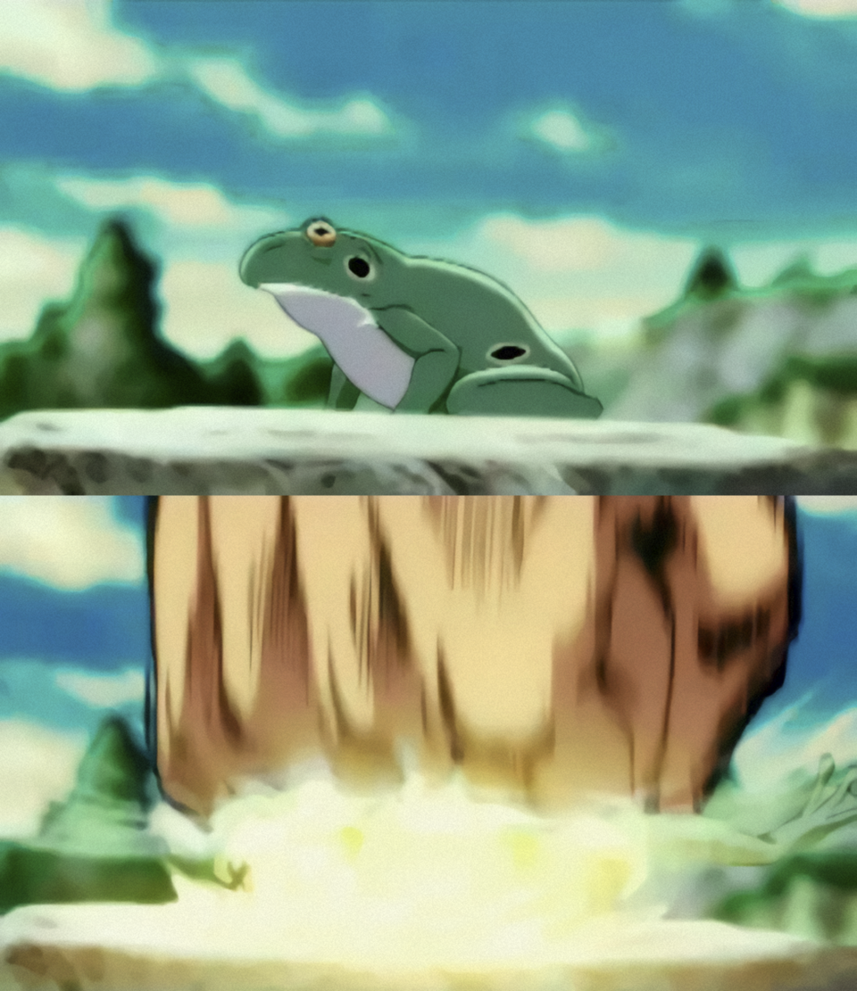 Plantilla de meme Will A. Zeppeli punches frog