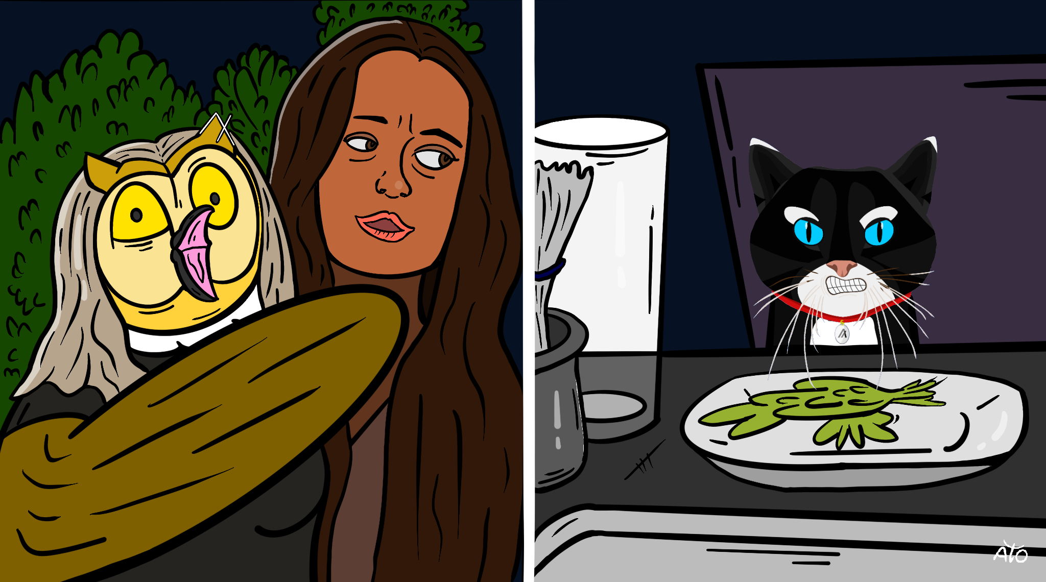 Plantilla de meme Woman yelling at a cat meme (AOWL & Al Gato)